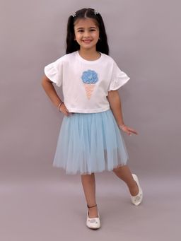 Lil Drama - Girls Paris T-Shirt with Blue Skirt