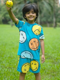 Napchief - Kids Colourful Smileyworld Aop T-Shirt with Shorts