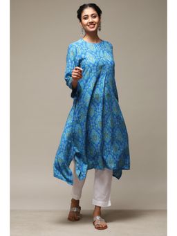 Biba - Blue Rayon Straight Printed Kurta