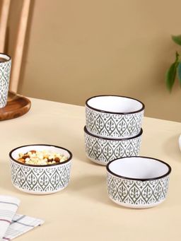 Nestasia - Floral Ceramic Small Bowl Green 200ml (Pack of 4)