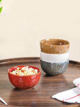 Nestasia - Leaf Embossed Ceramic Small Bowl 250ml (Pack of 4)