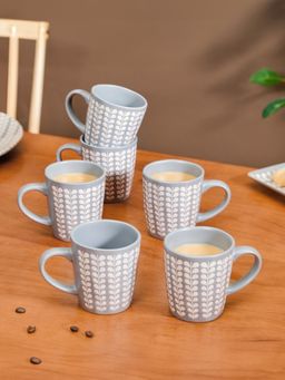Nestasia - Ceramic Printed Coffee Mugs Grey 275ml (Pack of 6)