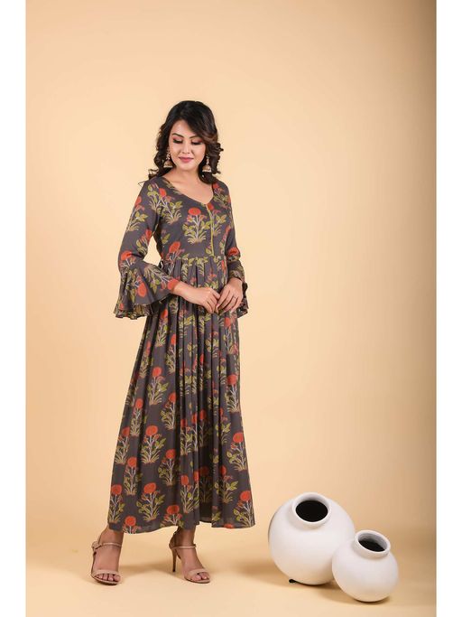 slim fit dress slacks Grey Abstract Print Layered A-Line Maxi Ethnic Dress main image 0