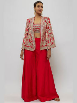Gopi Vaid - Golconda Sanya Blazer with Palazzo and Bustier - Red