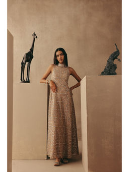 Twenty Nine - Mirrorwork Hi Neck Long Backless Dress