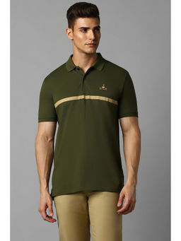 Louis Philippe - Men Olive Solid Polo Neck T-Shirt