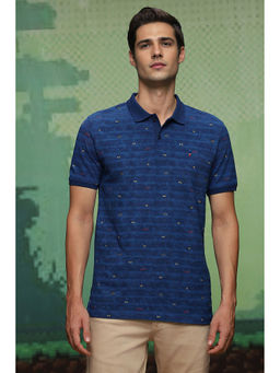 Louis Philippe - Men Navy Print Polo Neck T-Shirt