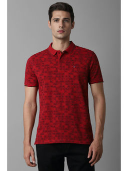 Louis Philippe - Men Red Print Polo Neck T-Shirt