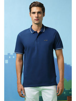 Louis Philippe - Men Navy Solid Polo Neck T-Shirt