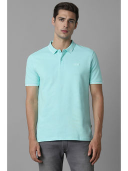 Louis Philippe - Men Blue Solid Polo Neck T-Shirt