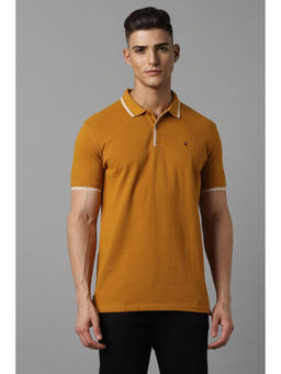 Louis Philippe - Men Yellow Solid Polo Neck T-Shirt