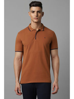 Louis Philippe - Men Brown Solid Polo Neck T-Shirt