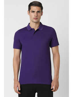 Peter England - Men Purple Solid Polo Neck Polo T-Shirts