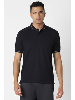 Peter England - Men Black Solid Polo Neck Polo T-Shirts
