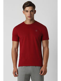 Van Heusen - Men Red Solid Crew Neck T-Shirt