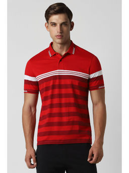 Van Heusen - Men Red Stripe Polo Neck T-Shirt