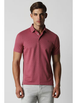 Van Heusen - Men Pink Self Design Polo Neck T-Shirt