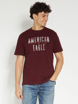 American Eagle - Men Burgundy Logo Graphic T-Shirt