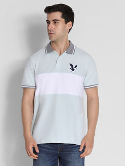 American Eagle - Men Blue Colorblock Logo Flex Pique Polo Shirt