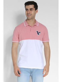 American Eagle - Men Pink Colorblock Logo Flex Pique Polo Shirt
