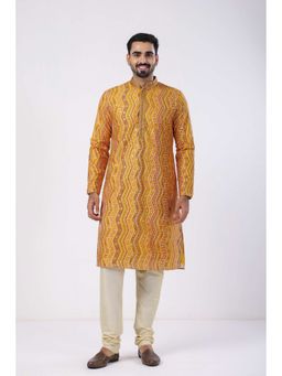 ETHNIC INDIA - Leheriya Viscose Rayon Yellow Regular Straight Kurta
