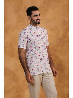 ETHNIC INDIA - Floral Polyester White Regular Straight Short Kurta
