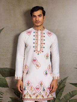 Odette - White Silk Blend Embroidered Stitched Kurta
