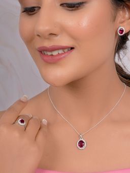 Margento Jewels - 925 Sterling Silver Red Ruby Topaz Set with Ring