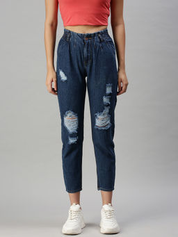 SHOWOFF - Women's Casual Mom Fit High-rise Navy Blue Jeans