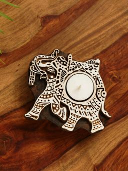 ExclusiveLane - Dazzling Elephant Hand-Carved Block Tea-Light Holder In Sheesham Wood