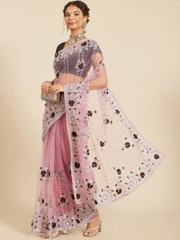 Odette - Mauve Net Embroidered Saree with Unstitched Blouse