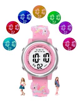 Spiky - Round Unicorn Designed Strap Multifunctional Sports Digital Kids Watch Pink