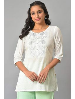 Aurelia - White Embroidered Lurex Dobby Kurti
