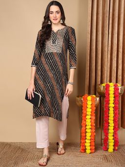 Vaamsi - Women Black Viscose Rayon Leheriya Printed Straight Kurta
