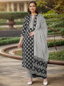 Vaamsi - Women Cotton Blend Printed Kurta Trousers with Dupatta (Set of 3)