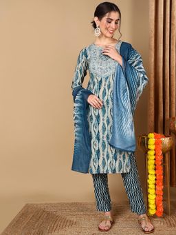 Vaamsi - Women Ethnic Motifs Printed Yoke Design Kurta Trouser with Dupatta (Set of 3)