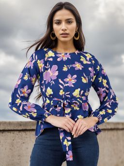 Vaamsi - Women Navy Blue Georgette Floral Printed Top (VT1187)