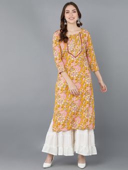 Vaamsi - Women Mustard Cotton Blend Floral Printed Kurta (VCK8587)