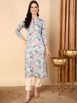 Vaamsi - Women Blue Viscose Rayon Floral Printed Straight Kurta (VCK9518B)