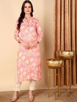 Vaamsi - Women Pink Viscose Rayon Floral Printed Straight Kurta (VCK9520A)
