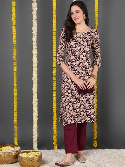 Vaamsi - Women Maroon Viscose Floral Straight Kurta
