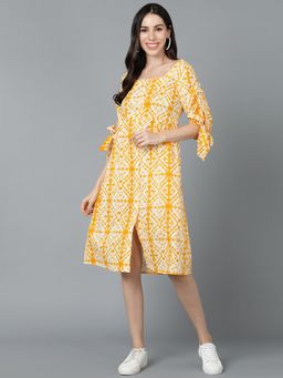 Vaamsi - Women Yellow Cotton Tie & Dye A-Line Dress