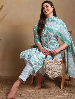 Vaamsi - Women Off White Poly Rayon Straight Kurta Pant with Dupatta (Set of 3)