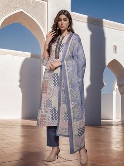 Vaamsi - Women Lavender Cotton Ethnic Motifs Printed Straight Kurta Pant with Dupatta (Set of 3)