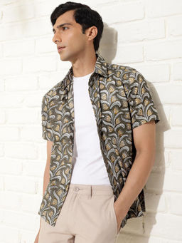 Fabindia - Grey Cotton Hand Block Printed Regular Shirt