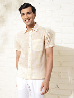Fabindia - Yellow Cotton Hand Block Printed Regular Shirt
