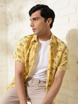 Fabindia - Yellow Cotton Hand Block Printed Slim Fit Shirt