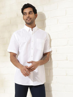 Fabindia - White Cotton Linen Dobby Regular Shirt