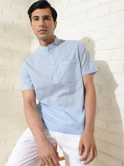Fabindia - Light Blue Cotton Comfort Fit Mid Placket Shirt
