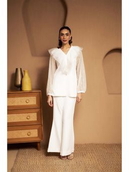 SAKSHI G CHAWLA - Off White Esme Organza Ruffle Co-Ord Set